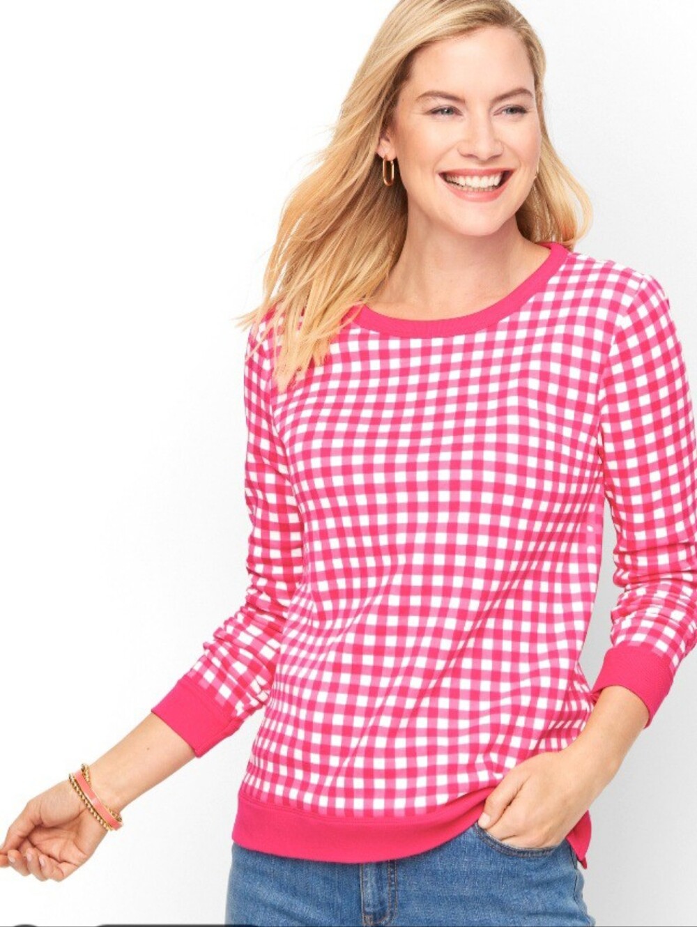 Talbots Pink Gingham Long-Sleeve Sweatshirt